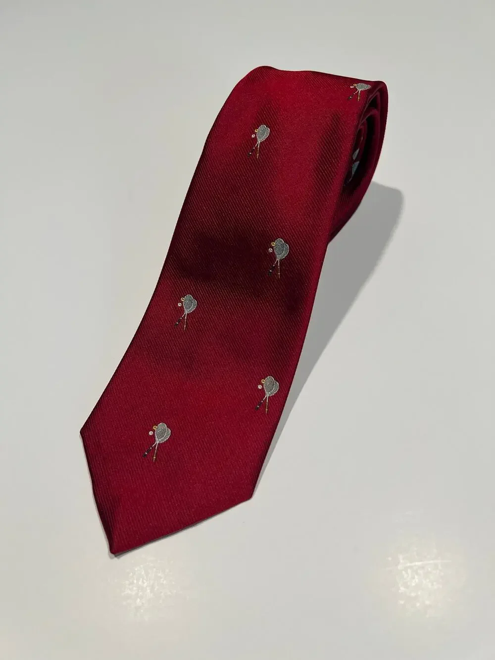 Zareh Men's Red Silk Necktie Made in Italy Tennis Rackets Print JL